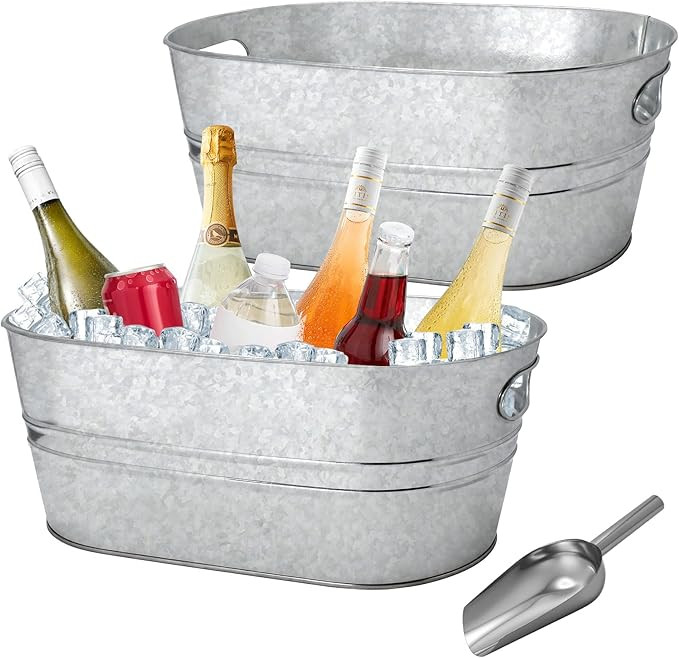 2 Pack 4 Gallon Galvanized Tub Ice Buckets for Parties Portable Beverage Tub Champagne Bucket Met... | Amazon (US)