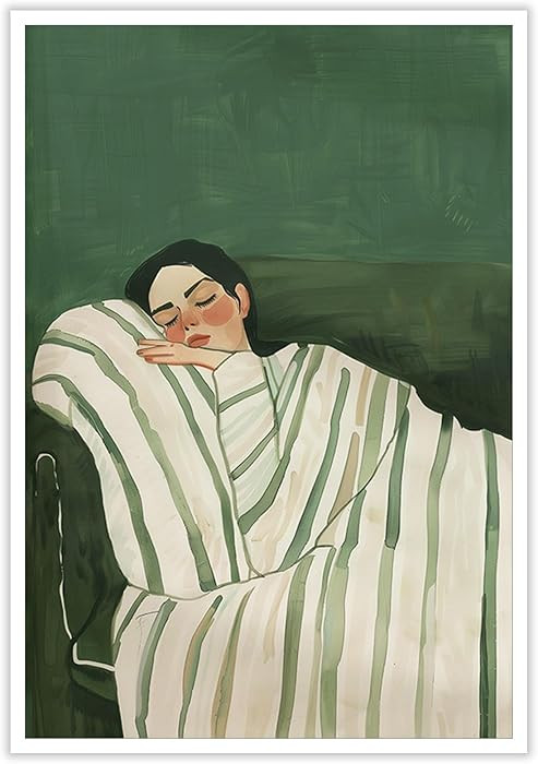 Contemporary Woman Lying on Couch Wall Art Eclectic Emerald Green Posters Minimalist Stripe Decor... | Amazon (US)