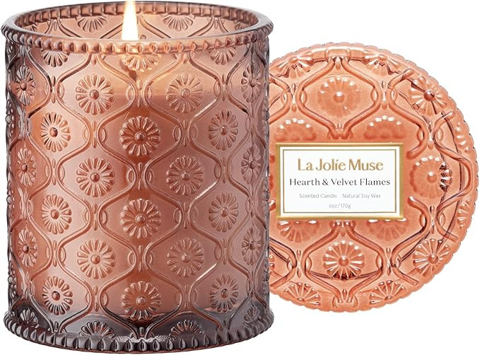 LA JOLIE MUSE Hearth & Velvet Flames Candle - Saffron, Clove, Vanilla | 6 oz Natural Soy Wax | 40... | Amazon (US)