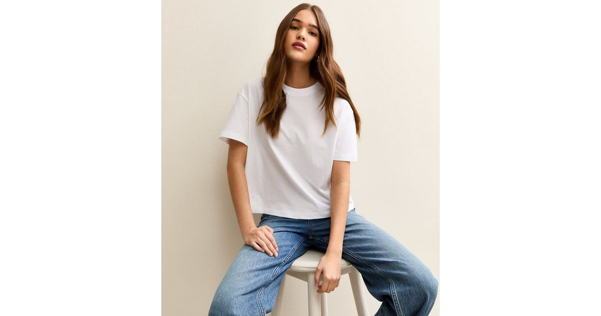 White Cotton Boxy Fit T-Shirt | New Look | New Look (UK)