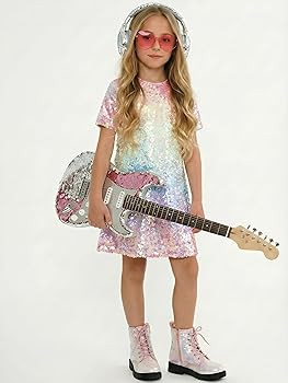 2Bunnies Girl Ombre Pastel Gradient Shimmer Sparkle Colorful Sequin Birthday Dress | Amazon (US)