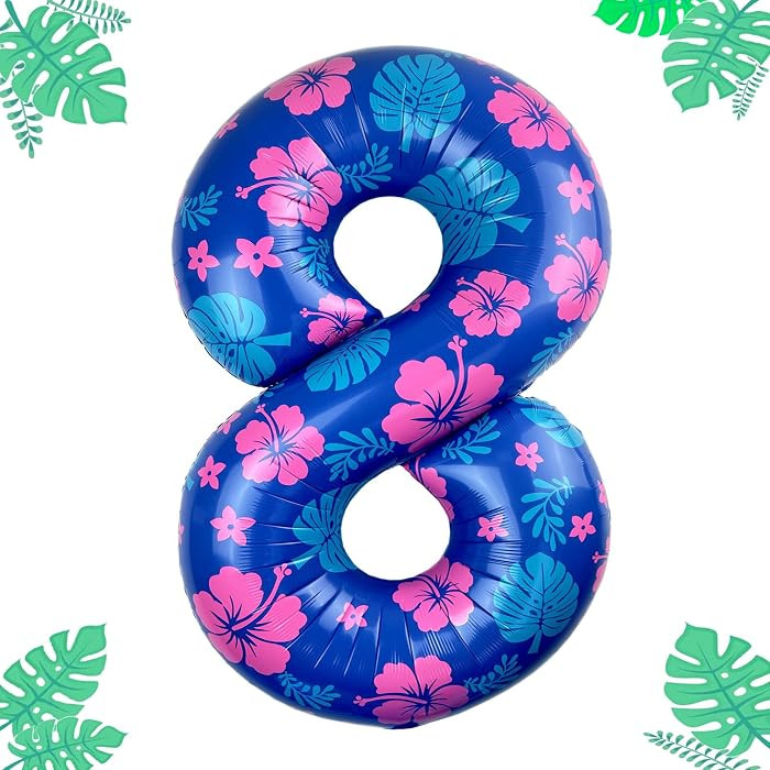 40 Inch Pastel Blue and Pink Number 8 Foil Metallic Balloon for Kids' Hawaii Cartoon Birthday Par... | Amazon (US)