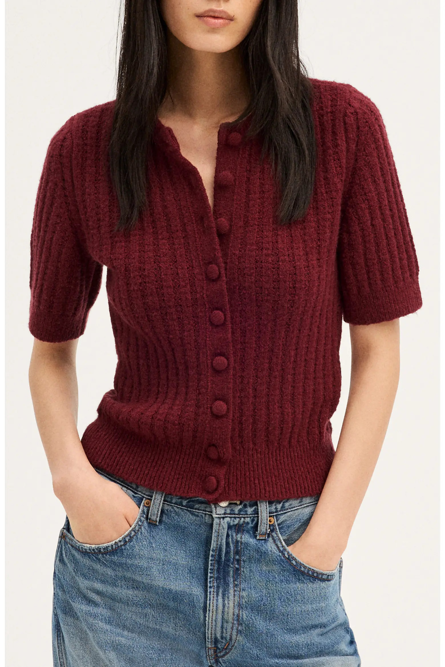 Madewell Textured Stitch Short Sleeve Cardigan (Women) | Nordstrom | Nordstrom