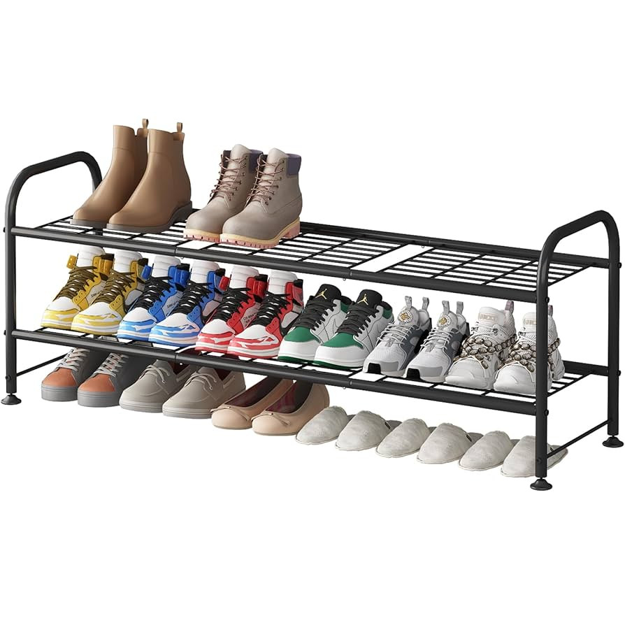 LINZINAR Shoe Rack 2 Tier Storage Organizer for Closet Entryway Metal Black | Amazon (US)