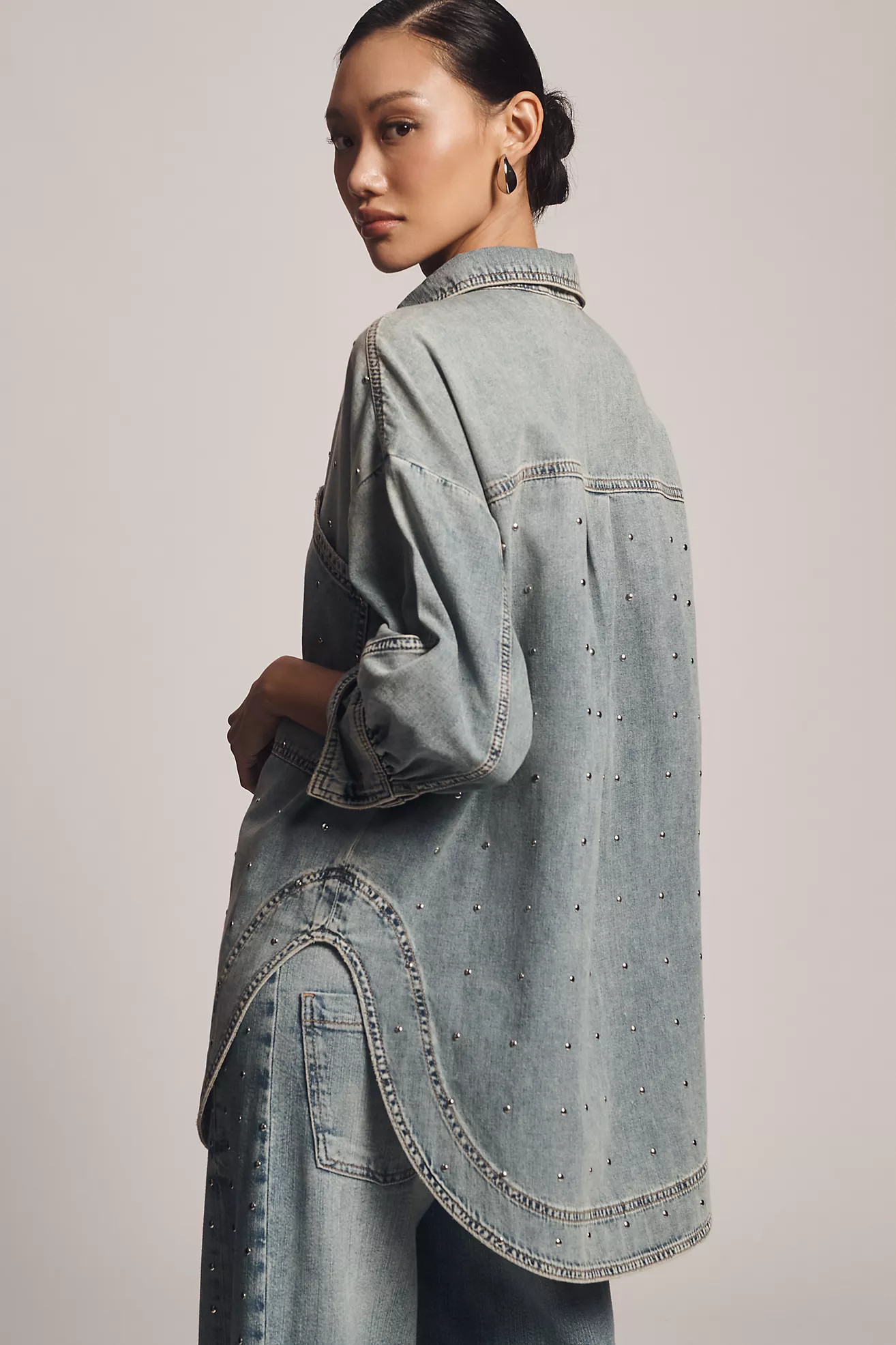 Pilcro Studded Denim Buttondown Shirt | Anthropologie (US)
