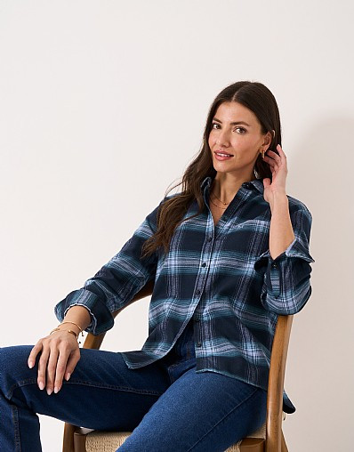 Relaxed Fit Check Flannel Shirt in Navy Blue | Crew Clothing (UK)