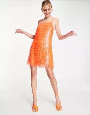 ASOS DESIGN shard sequin strappy mini dress in orange | ASOS (Global)