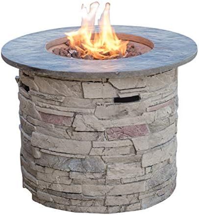 Christopher Knight Home 296659 Rogers Propane Fire Pit Round 32" Top-40,000 BTU, Round, Grey | Amazon (US)