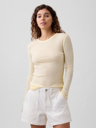 Ribbed Pointelle Crewneck T-Shirt | Gap Factory