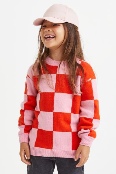 Jacquard-knit Sweater - Pink/checked - Kids | H&M US | H&M (US + CA)