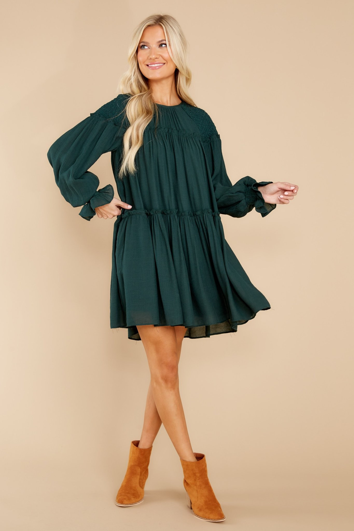 Feeling Grateful Dark Green Dress | Red Dress 