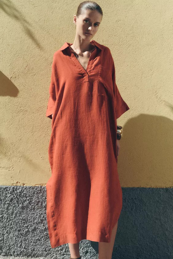 ZW COLLECTION 100% LINEN TUNIC DRESS | Zara US