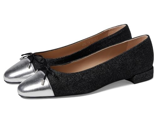 Stuart Weitzman Women's Sleek Bow Flat Black/Silver 9.5 Medium | Amazon (US)