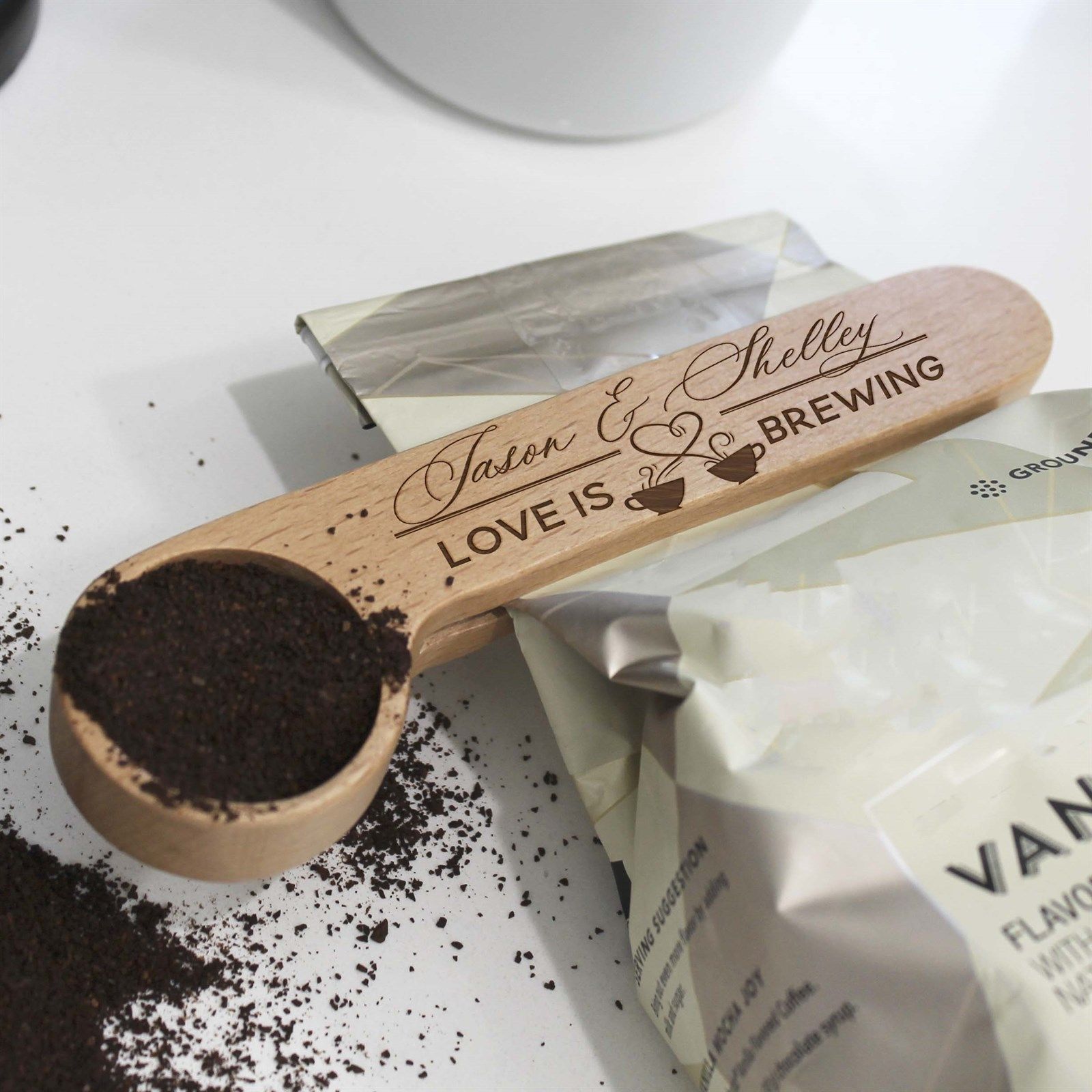 Custom Engraved Wood Coffee Scoop Bag Clip | Jane