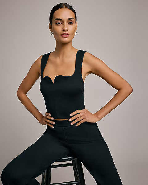 Signature Ponte Curved Sweetheart Neckline Cropped Tank | Express