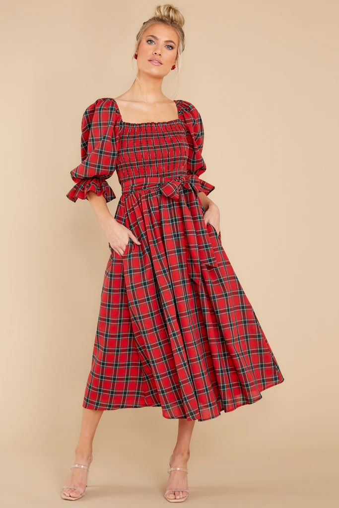 The Right Occasion Red Plaid Midi Dress | Red Dress 