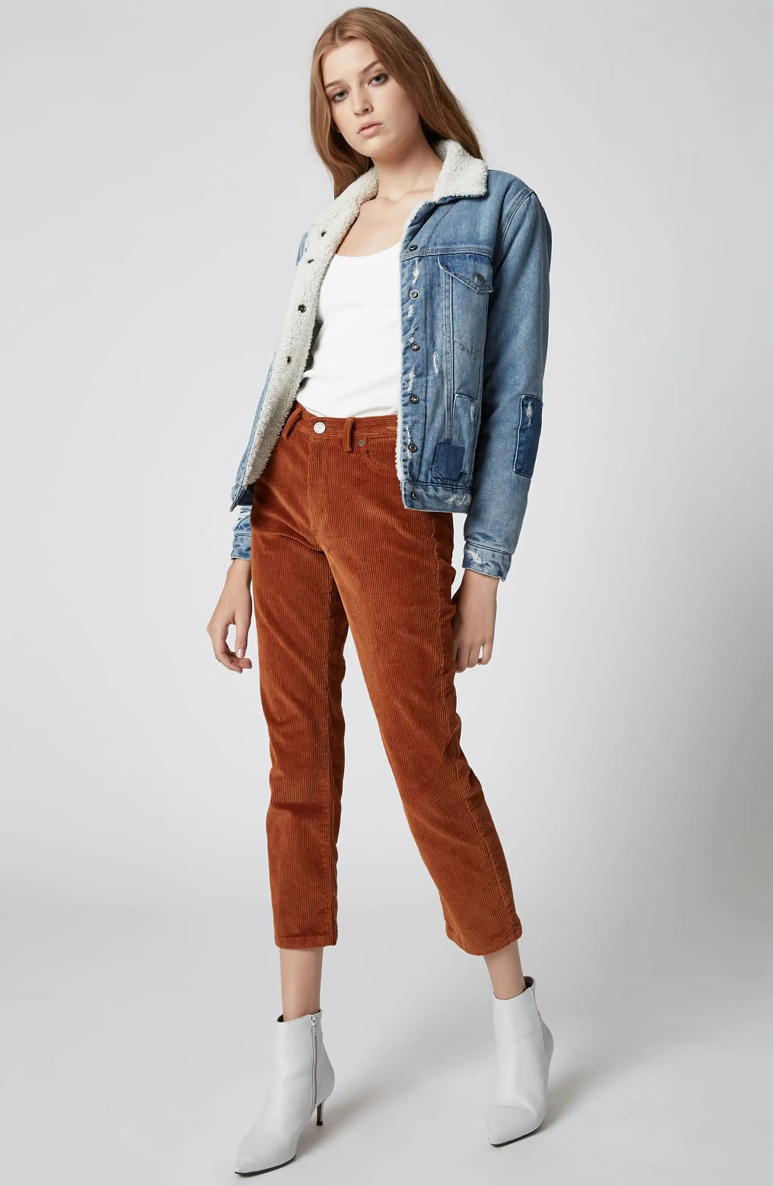 Faux Shearling Trim Patched Denim Jacket | Nordstrom