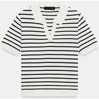 Zara - Striped Short Sleeve Knit Polo - Striped - L - Woman | Zara US