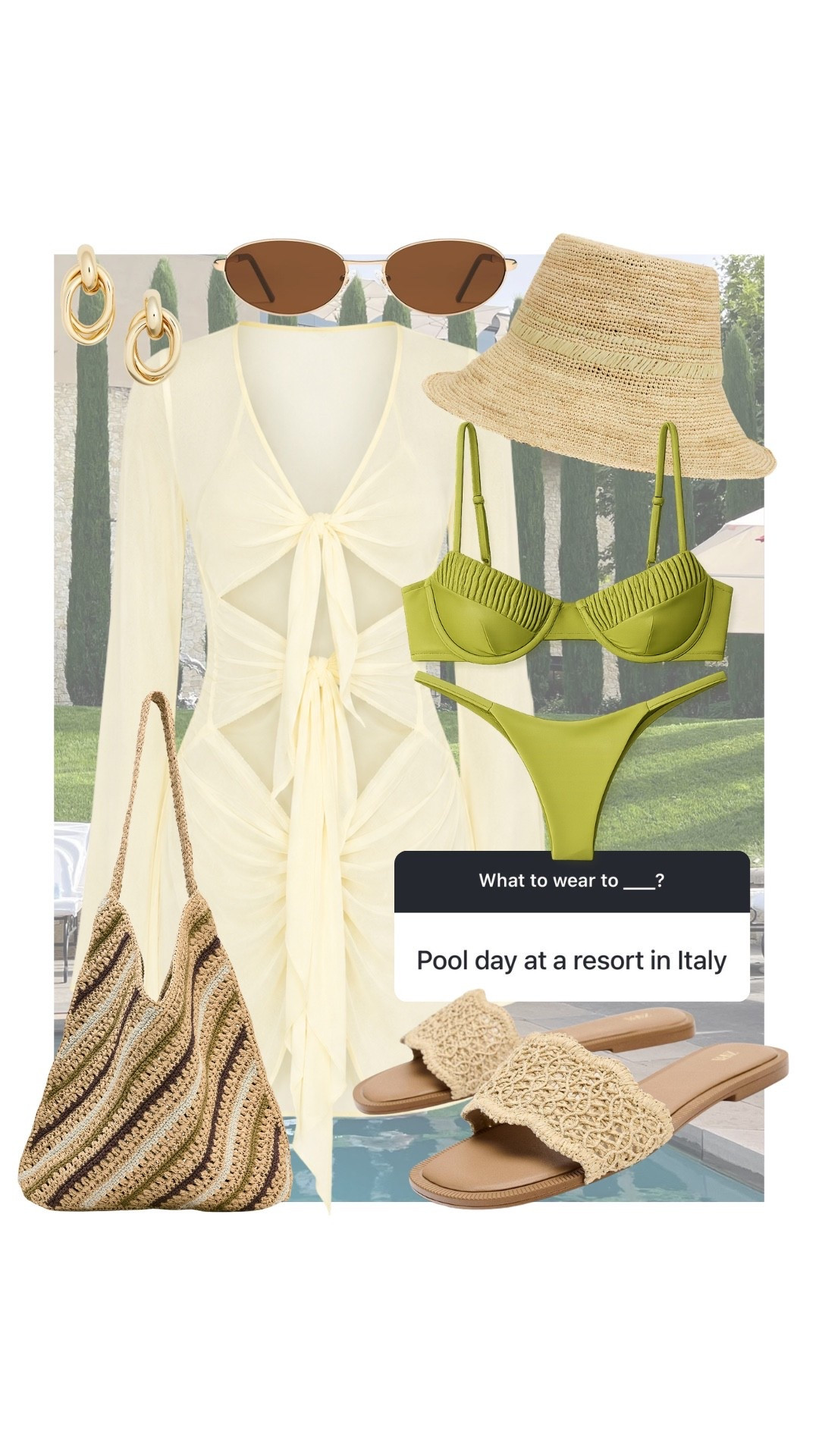 What to wear to a pool day at a resort in Italy! #kathleenpost

Pool day look, beach resort outfit, summer outfit Inspo