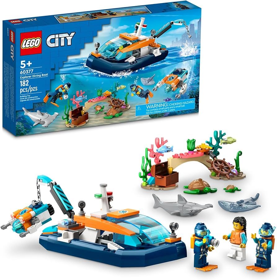 LEGO City Explorer Diving Boat 60377 Ocean Building Toy, Includes a Coral Reef Setting, Mini-Subm... | Amazon (US)
