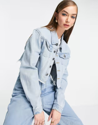 Fae boxy cropped oversized denim jacket with raw hem in light stone wash | ASOS | ASOS (Global)