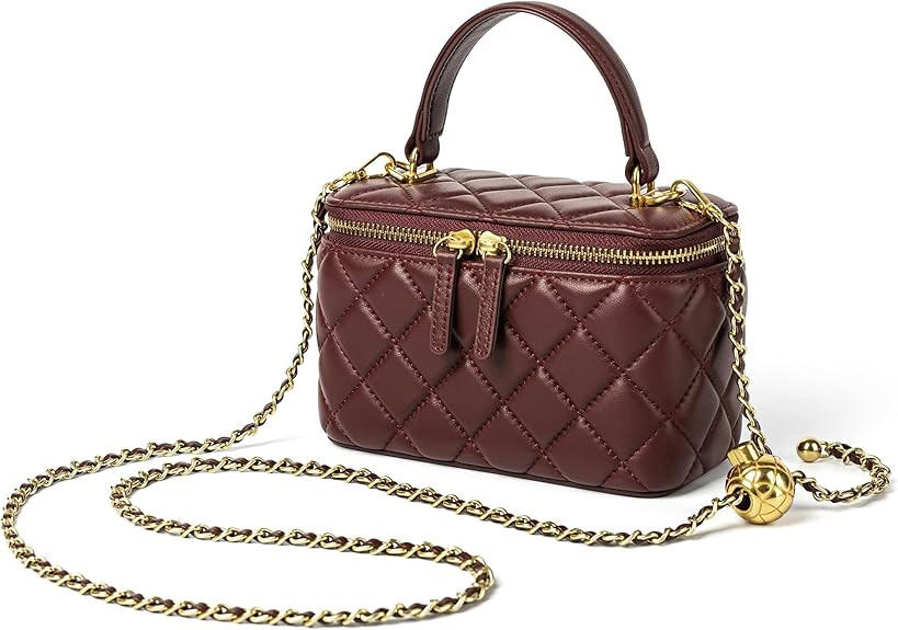 DORIS&JACKY Small Quilted Box Crossbody Purse For Women, Designer Lambskin Leather Mini Top Handl... | Amazon (US)