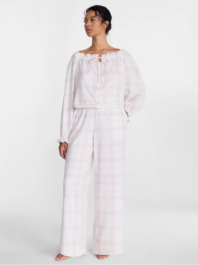 Joyspun Women's Flannel Peasant Sleep Top with Long Sleeves, Sizes XS-2X | Walmart (US)