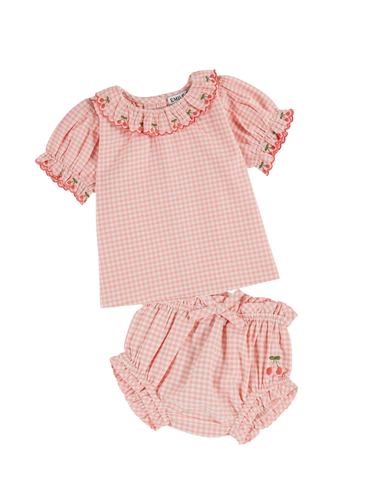 Embroidered Gingham Blouse and Bloomers Set | Danrie