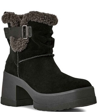 Moxy Pull On Suede Sheepskin Collar Platform Block Heel Booties | Dillard's