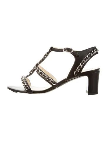 Chanel Leather Chain-Link Sandals | The Real Real, Inc.