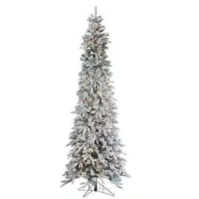 Sterling Tree Company 9-ft Pine Pre-lit Slim Flocked Artificial Christmas Tree with Incandescent ... | Lowe's