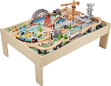 Amazon Basics 120-piece Wooden Train Set and Interactive Play Table for Kids - 47 x 33 x 20 Inche... | Amazon (US)