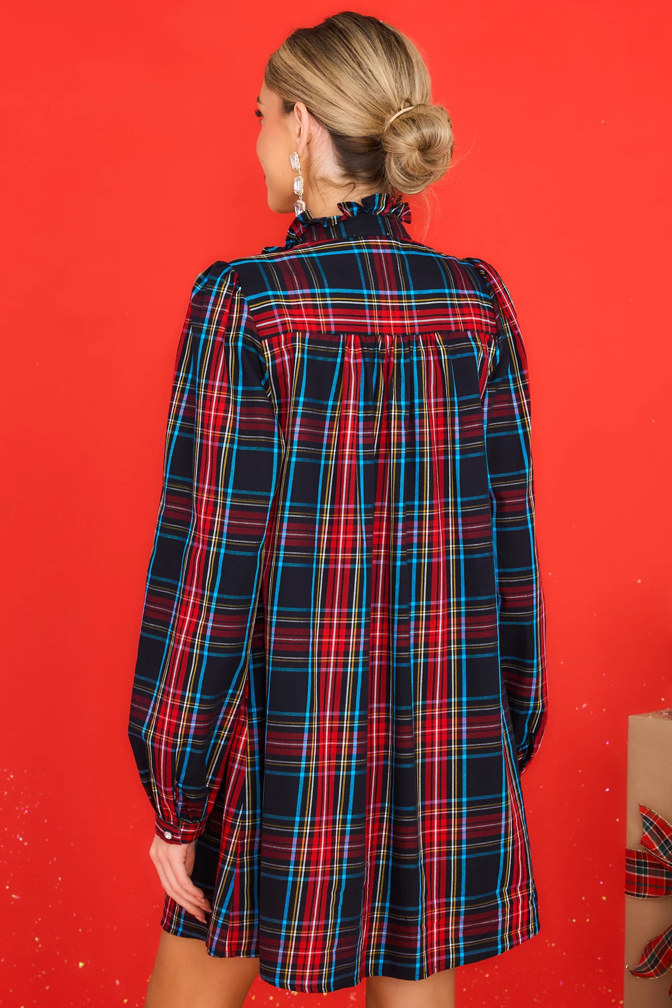 Night Divine Black Plaid Dress | Red Dress 