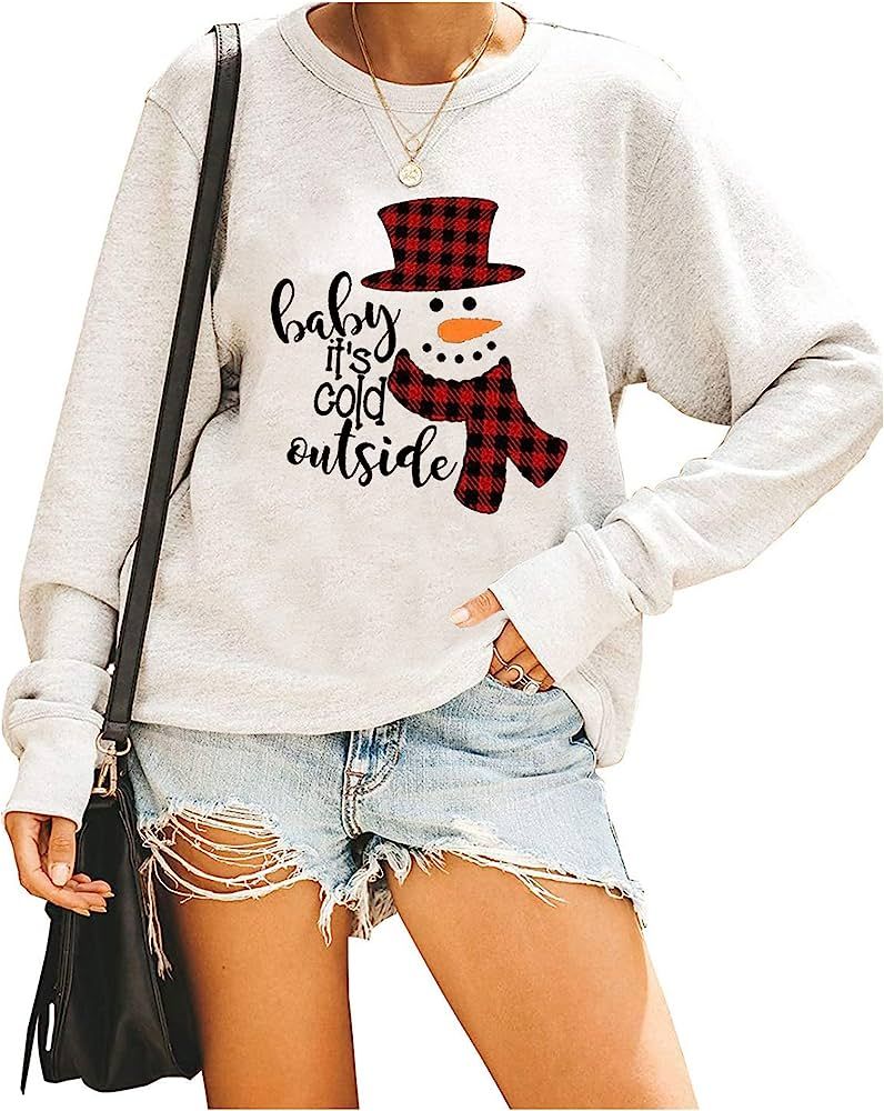 Womens Winter Christmas Graphic Sweatshirt Baby It's Cold Outside Funny Letter Print Pullover Long S | Amazon (US)