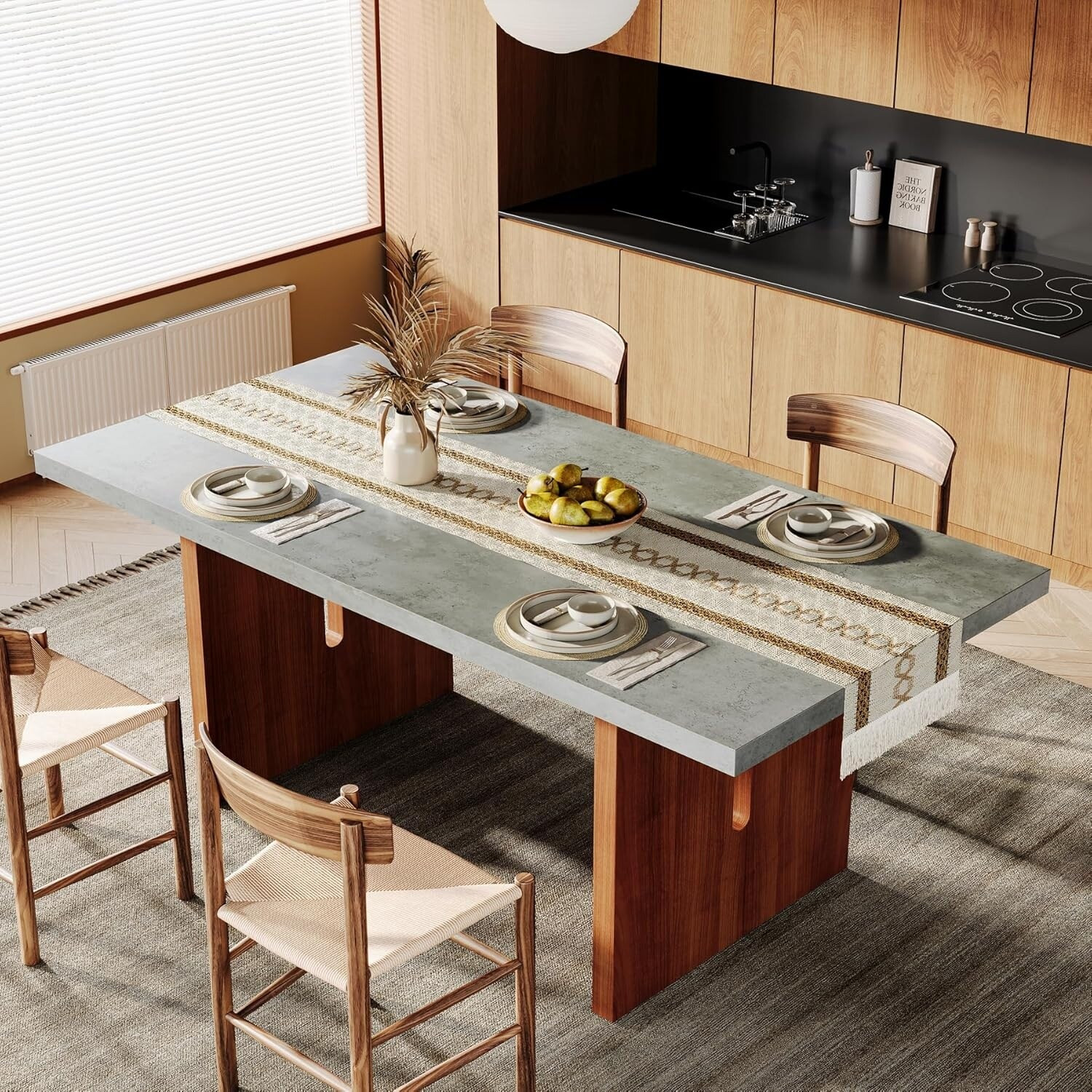 63" Farmhouse Dining Table Rectangular, Wood Kitchen Dinner Table with Table Runner | Bed Bath & Beyond