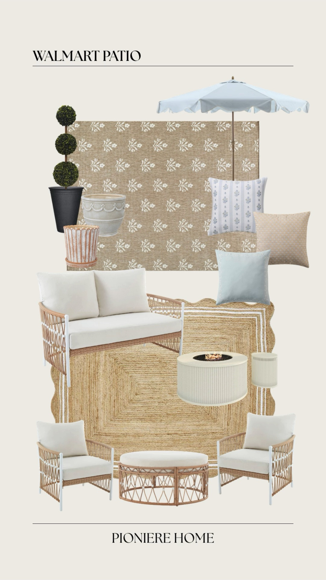 Walmart patio. Affordable Outdoor furniture and decor, Serena and Lily dupes, jute rug, outdoor pillows, outdoor umbrella, woven outdoor furniture, blue and white

#LTKSeasonal #LTKHome #LTKdayinmylife