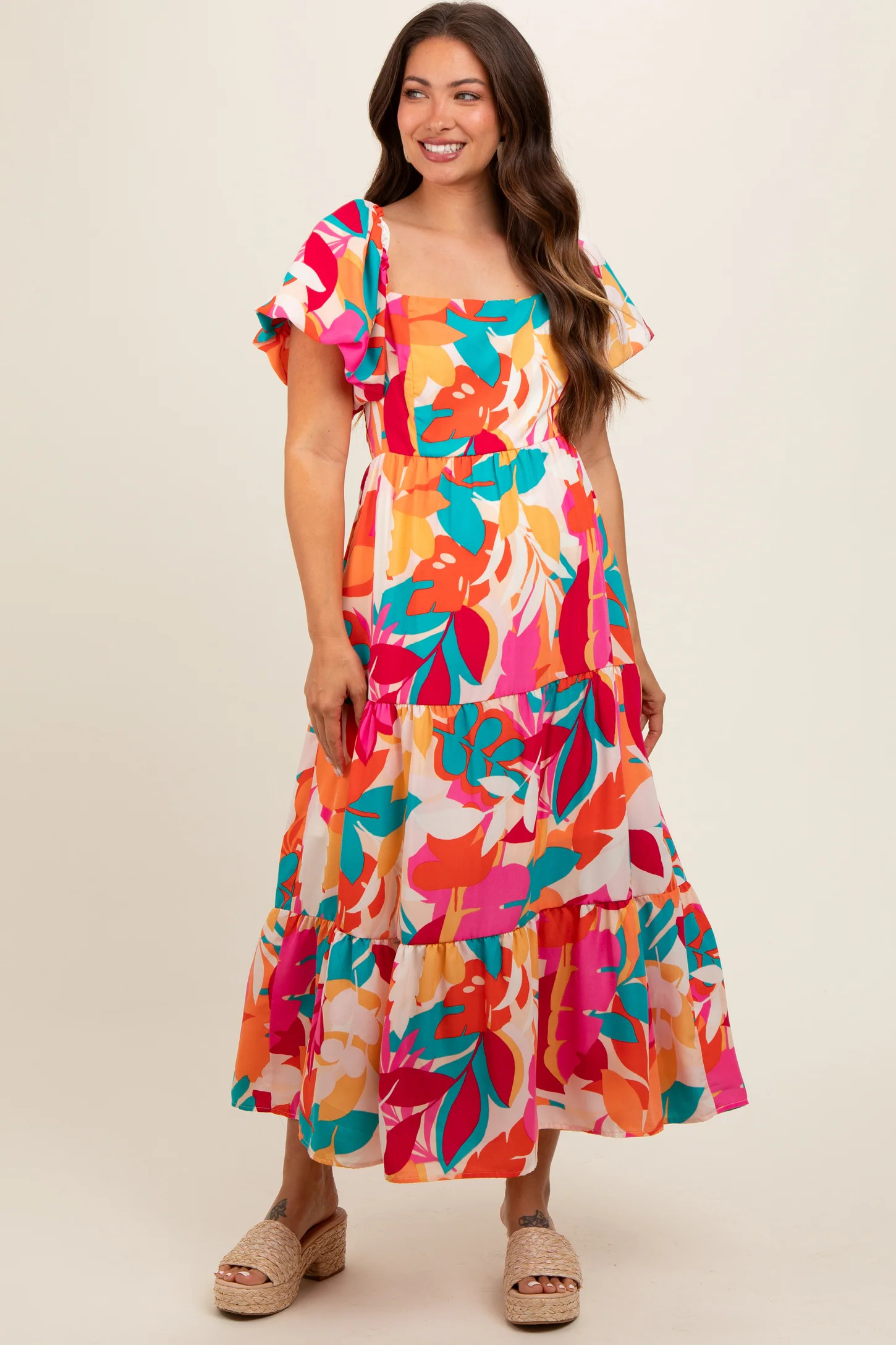 Fuchsia Leaf Print Maternity Maxi Dress | PinkBlush Maternity