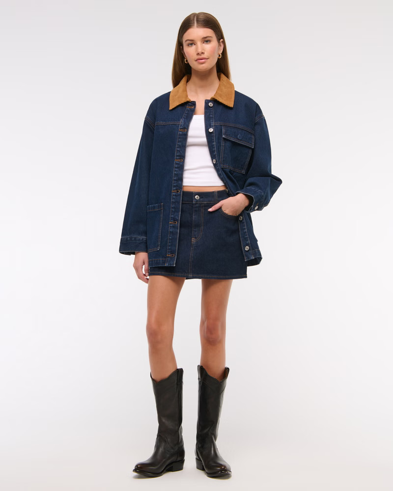 Mid Rise Denim Mini Skirt | Abercrombie & Fitch (US)