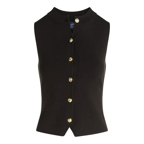 Scoop Women's and Women’s Plus Mockneck Sweater Vest with Gold Tone Buttons, Midweight, Sizes X... | Walmart (US)