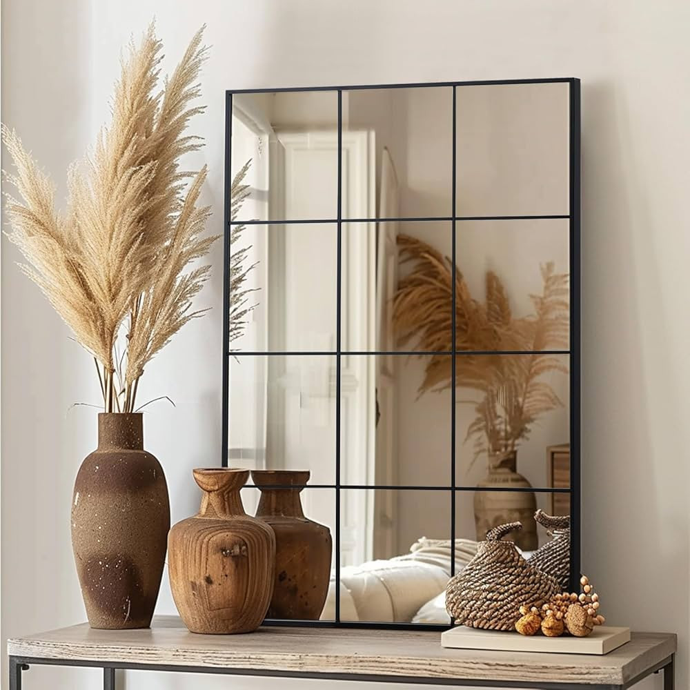 Muzilife 31x47 Black Rectangular Window Mirror, Large Windowpane Wall Mirror, Framed Window Pane ... | Amazon (US)
