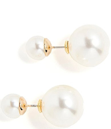 SHASHI Double Ball Pearl Stud Front Back Earrings - Pearl | Dillard's