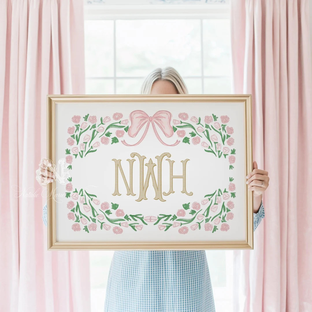 Pink Floral Nursery Monogram Art | Nursery Wall Art | Floral Nursery Decor Grandmillenial | Print... | Etsy (US)