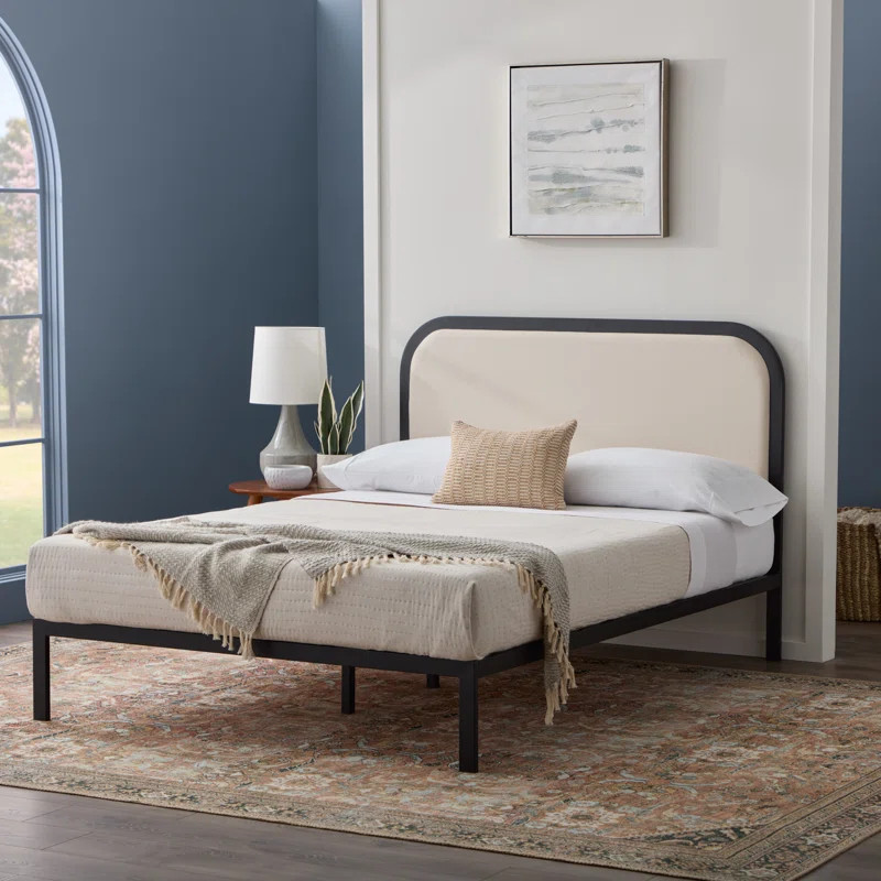 Metal Bed Frame with Rounded Upholstered Headboard | Wayfair North America