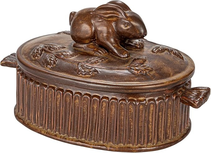 Creative Co-Op, Brown Matte Stoneware Baker with Rabbit Design, Large | Amazon (US)