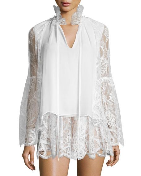 Tove Lace & Silk Blouse, White | Neiman Marcus