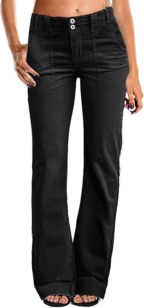Flamingals Women's Wide Leg Pants for Women Mid Waist Dress Flare Straight Leg Corduroy Pants Wor... | Amazon (US)