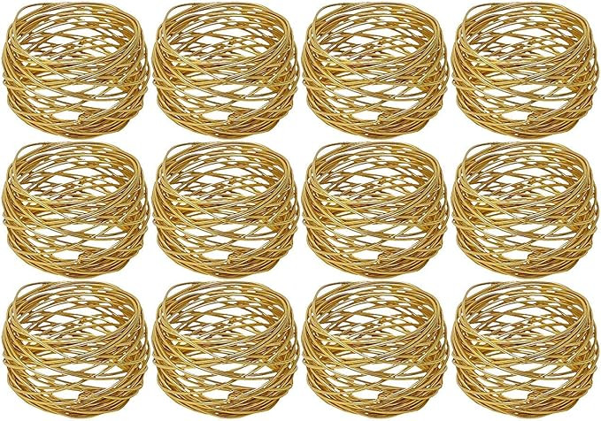 Kaizen Casa Handmade Gold Round Mesh Napkin Rings Holder for Dinning Table Parties Everyday, Set ... | Amazon (US)