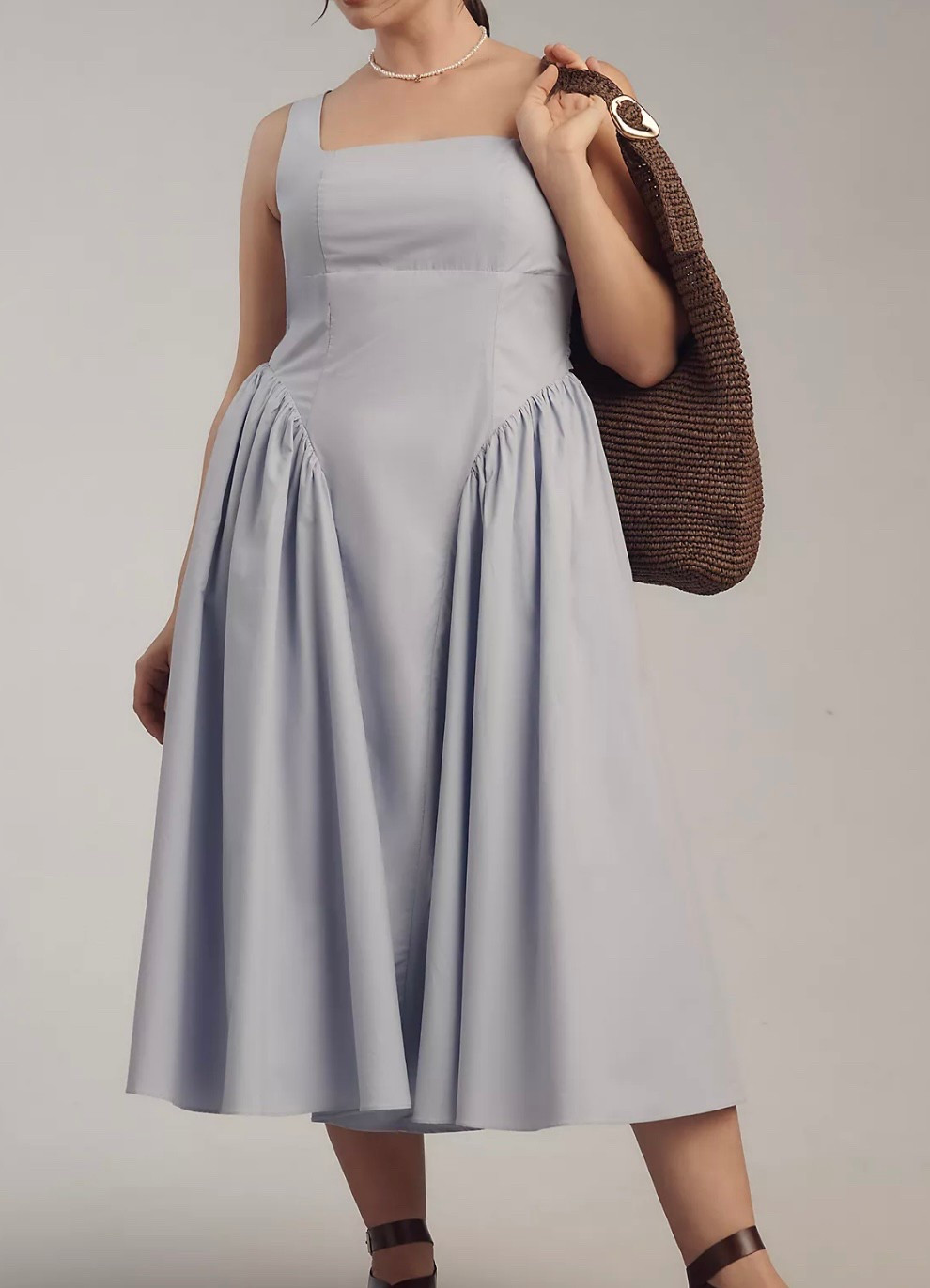 Plus size summer dress and raffia tote 