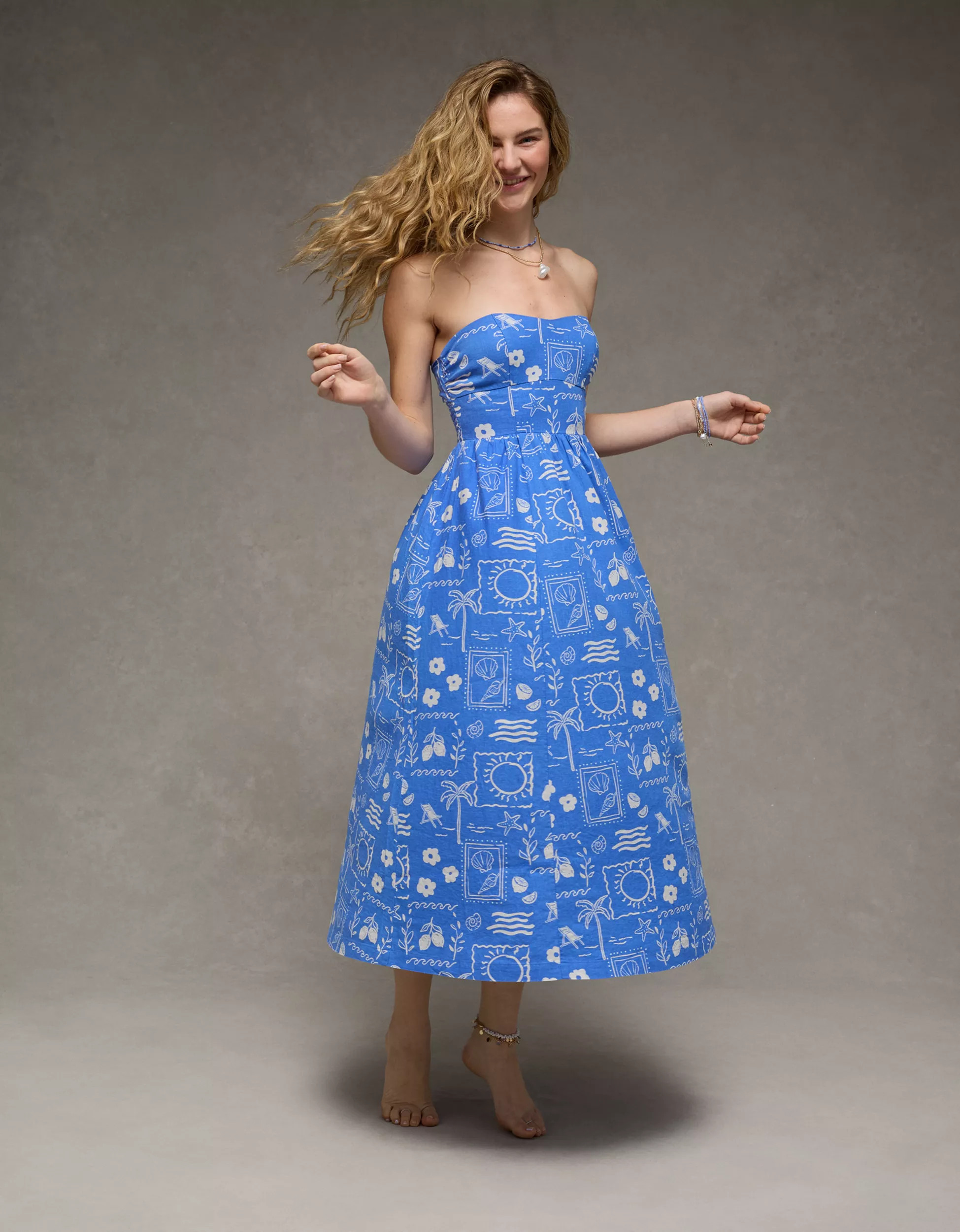 AE Strapless Corset Midi Dress | American Eagle Outfitters (US & CA)