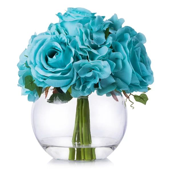 Mixed Rose and Hydrangea Floral Arrangement in Vase | Wayfair North America
